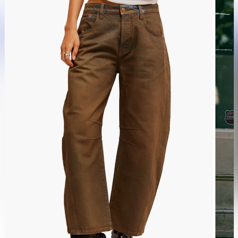 Free People Good Luck Coated High Waisted Ankle Barrel Jeans Size 30